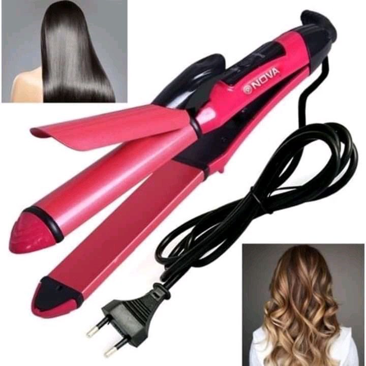 Nova 2 in 1 hair curler & straightener pink